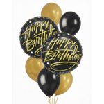 Pack Ballons Happy Birthday Noir & Or Confettis – Bouquet de Ballons Élégant Thème Anniversaire Chic