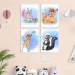 4 قطع ملصق فيلم الرسوم المتحركة والت ديزني بامبي، مشهد وملون، طباعة ثمبر و فلور، ملصقات جدارية فنية حيوانية بحجم A5 لـ C