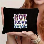 Trousse à Crayons Toile "Pas Aujourd'hui Satan" - Trousse  de Rangement Zippé avec Motif Floral Amusant, Parfait pour les Fourniture