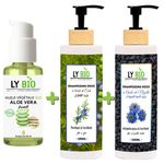 LY BIO PACK HUILE ALOE VERA 50ml - POMPE + SHAMPOOING A L'HUILE DE CADE 200ML + SHAMPOOING A L'HUILE DE NIGELLE 200ML