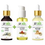 LY BIO PACK HUILE CADE 50ML - PIPETTE + HUILE JOJOBA 50ML - POMPE + HUILE SESAME 50ml - PIPETTE