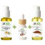 LY BIO PACK HUILE CAMOMILLE 50ML - POMPE + HUILE ESSENTIEL GIROFLE 10ML + HUILE LIN 50ML - POMPE
