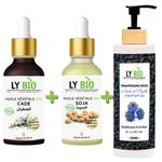 LY BIO PACK HUILE CADE 50ML - PIPETTE + HUILE SOJA 50ML - PIPETTE + SHAMPOOING A L'HUILE DE NIGELLE 200ML