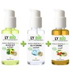 LY BIO PACK HUILE AVOCAT 50ml - POMPE + HUILE GLYCERINE 50ml - POMPE + HUILE SIDR 50ML - POMPE
