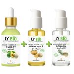 LY BIO PACK HUILE AVOCAT 50ml - PIPETTE + HUILE GERME DE BLE 50ML - POMPE + HUILE ROMARIN 50ml - POMPE