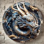 Plaque Ronde en Bois à Impression Plate 2D, Thème Dragon, Convient pour Décoration de Bar Cuisine Café Salon Bureau, Cadeau de Fête, 20.32x20.32 cm