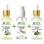 LY BIO PACK HUILE CAMPHREE 50ML - PIPETTE + HUILE ROMARIN 50ml - POMPE + HUILE SAUGE 50ML - PIPETTE
