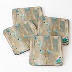 product_image_name-Generic-4 Dessous de Verre Motif floral géométrique bleu sarcelle et or – Design botanique luxueux avec grilles architecturales sous tasse unique -1