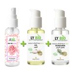 LY BIO ليبيو مجموعة ماء الورد 100 مل + زيت الثوم 50 مل - مضخة + زيت إكليل الجبل 50 مل - مضخة