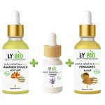 LY BIO PACK HUILE AMANDE DOUCE 50ML - PIPETTE + HUILE ESSENTIEL LAVANDE 10ML + HUILE FENUGREC 50ML - PIPETTE