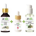LY BIO PACK HUILE CADE 50ML - PIPETTE + HUILE ESSENTIEL ROSE 10ML + HUILE SAUGE 50ML - POMPE