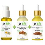 LY BIO PACK HUILE CAMOMILLE 50ML - POMPE + HUILE CANNELLE 50ML - PIPETTE + HUILE LIN 50ML - PIPETTE