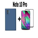 Pack : pochette Silicone liquid xiaomi Redmi note 10 pro Bleu +Incassable Xiaomi redmi Note 10 pro Noir