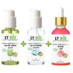 LY BIO PACK HUILE ALOE VERA 50ml - POMPE + HUILE GLYCERINE 50ml - POMPE + HUILE ROSE 50ml - PIPETTE