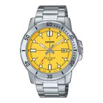 product_image_name-Casio-Montre pour hommes au fond jaune et avec dateur – Tout en acier inoxydable - MTP-VD01D-9EV-1