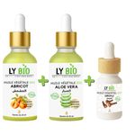LY BIO حزمة LYBIO زيت المشمش 50 مل - قطارة + زيت الألوة فيرا 50 مل - قطارة + زيت القرنفل العطري 10 مل
