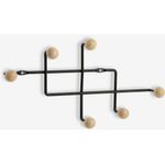 product_image_name-Generic-Patère Murale Design Naturel et Noir 6 Crochets Bois et Acier 41x22cm Rangement Moderne Manteaux Chapeaux-2