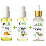 LY BIO PACK HUILE ABRICOT 50ML - POMPE + HUILE CAMPHREE 50ML - POMPE + HUILE ROMARIN 50ml - PIPETTE