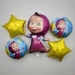 مجموعة بالونات ماشا والدب - باقة بالونات ألمنيوم ذات طابع ماشا