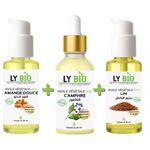 LY BIO PACK HUILE AMANDE DOUCE 50ml - POMPE + HUILE CAMPHREE 50ML - PIPETTE + HUILE LIN 50ML - POMPE