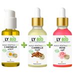 LY BIO PACK HUILE CAMOMILLE 50ML - POMPE + HUILE CANNELLE 50ML - PIPETTE + HUILE ROSE 50ml - PIPETTE