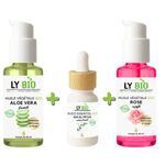 LY BIO PACK HUILE ALOE VERA 50ml - POMPE + HUILE ESSENTIEL EUCALYPTUS 10ML + HUILE ROSE 50ml - POMPE