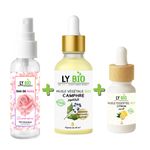 LY BIO مجموعة LYBIO ماء الورد 100 مل + زيت الكافور 50 مل - قطارة + زيت الليمون العطري 10 مل