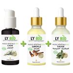 LY BIO PACK HUILE CADE 50ML - POMPE + HUILE GIROFLE 50ML - PIPETTE + HUILE SAUGE 50ML - PIPETTE