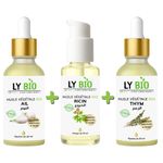 LY BIO PACK HUILE AIL 50ML - PIPETTE + HUILE RICIN 50ml - POMPE + HUILE THYM 50ML - PIPETTE
