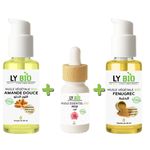 LY BIO PACK HUILE AMANDE DOUCE 50ml - POMPE + HUILE ESSENTIEL ROSE 10ML + HUILE FENUGREC 50ML - POMPE