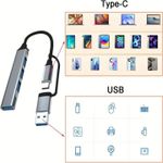 product_image_name-Generic-Hub USB 4 Ports 2 in 1, Adaptateur USB type C et type A vers 4 Ports USB 3.0, Vitesse 5Gbps, Design Métallique Élégant-2