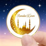 product_image_name-Generic-24pcs/48pcs Stickers Ramadan  Croissant rond doré décoratif, et étoiles avec texte Ramadan Kareem pour les festivals islamiques et la décoration intérieure, papier brillant, usage unique-1