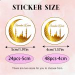 product_image_name-Generic-24pcs/48pcs Stickers Ramadan  Croissant rond doré décoratif, et étoiles avec texte Ramadan Kareem pour les festivals islamiques et la décoration intérieure, papier brillant, usage unique-2