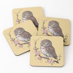 product_image_name-Generic-4 Dessous de Verre Chouette pygmée botanique vintage avec fleurs sous tasse unique -1