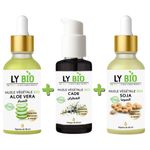 LY BIO PACK HUILE ALOE VERA 50ml - PIPETTE + HUILE CADE 50ML - POMPE + HUILE SOJA 50ML - PIPETTE
