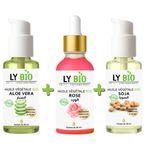 LY BIO PACK HUILE ALOE VERA 50ml - POMPE + HUILE ROSE 50ml - PIPETTE + HUILE SOJA 50ML - POMPE