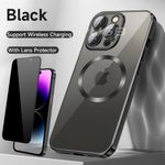 pochette comaptible avec  iPhone 13 Pro Case Noir Etui Antichoc + Protection D'écran Anti-Espion MagSafe