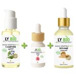 LY BIO PACK HUILE CAMPHREE 50ML - POMPE + HUILE ESSENTIEL ROSE 10ML + HUILE SESAME 50ml - PIPETTE