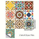 product_image_name-Generic-24 pièces de carreaux de décoration en plastique autocollants - Carreaux de pare-douche étanches rétro-bohémiens pour cuisine, salle de bain, salon et décoration de cheminée - Carré, orientation transversale à retirer le dos-3