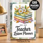 1pc Planificateur d'enseignant avec cahier spiralisé, suivi des scores et des absences - Design floral de marguerite et de crayon, organisateur de l'année académique 2025-2027, journal professionnel de 60+ pages pour les éducateurs, fournitures scolaire
