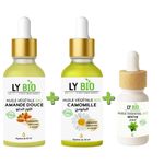 LY BIO PACK HUILE AMANDE DOUCE 50ML - PIPETTE + HUILE CAMOMILLE 50ML - PIPETTE + HUILE ESSENTIEL MENTHE 10ML