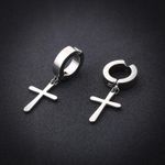 product_image_name-Generic-Un Paire Boucles D'oreilles facile à Utiliser Faux Piercing Pendantes Croisées Argent Unisexe En Acier Inoxydable-1