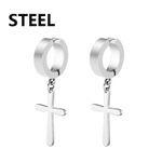 product_image_name-Generic-Un Paire Boucles D'oreilles facile à Utiliser Faux Piercing Pendantes Croisées Argent Unisexe En Acier Inoxydable-3