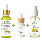 LY BIO PACK HUILE CAMOMILLE 50ML - PIPETTE + HUILE ESSENTIEL THYM 10ML + HUILE MAIS 50ML - POMPE