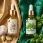 Bio Huile de ail 50 ml & Huile de basilic 50 ml usage peau et cheveux naturel
