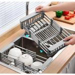 product_image_name-Generic-Égouttoir à Vaisselle en Acier Inoxydable à Poser sur Évier – Support Réglable Multifonction pour Séchage de Vaisselle, Fruits et Légumes-1