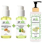 LY BIO PACK HUILE AMANDE DOUCE 50ml - POMPE + HUILE AVOCAT 50ml - POMPE + SHAMPOOING AUX EXTRAITS DE PLANTES 200ML