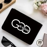 Trousse  à cosmétiques God Is Good - Noir avec lettres blanches cursives, fermeture à glissière pour Cosmétique pour femmes, sœurs, 