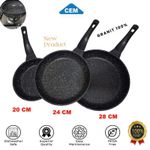 Cem Lot de 3 poêles en pierre marbre granit antiadhésive 20cm/24cm/28cm