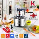 Kenz Hachoir électrique 3L 1000W + bol en verre, 5 vitesses, JN-6347